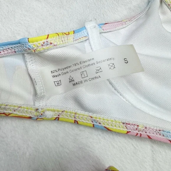 Shien Bikinx Bikini Swimsuit XS Blue Yellow Floral High Cut Cheeky Beach Summer - Picture 6 of 11